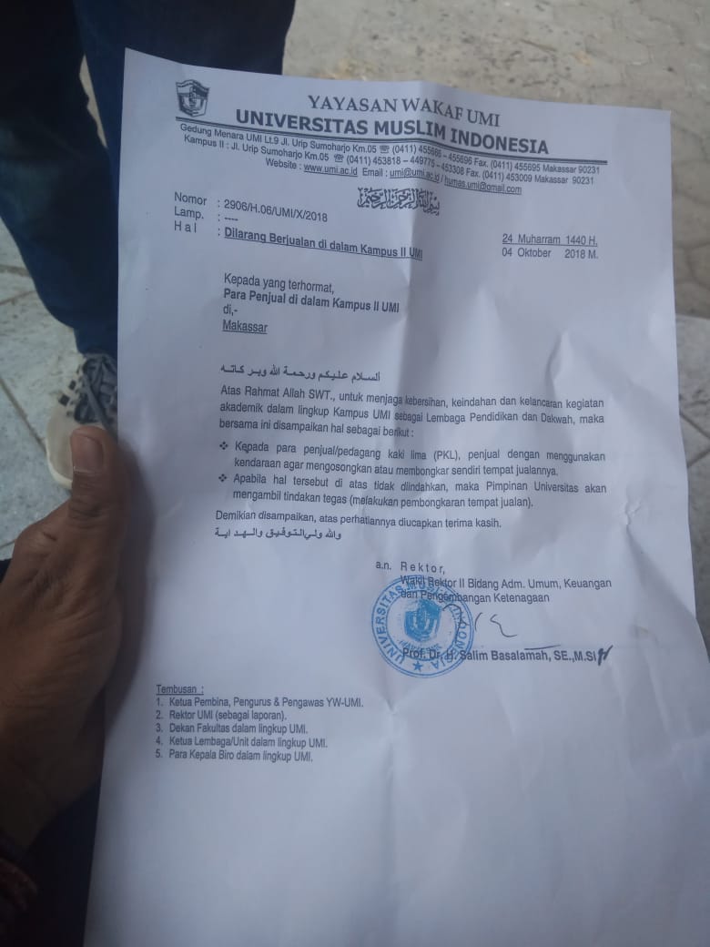 Kebersihan, Alasan Dibalik Pelarangan Menjual Di UMI