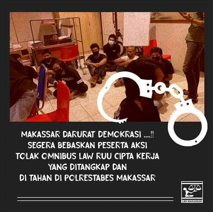 LBH Makassar Kecam Kesewenangan Polisi Bubarkan Paksa dan Tangkap 37 Demontran Tolak RUU Ciptaker