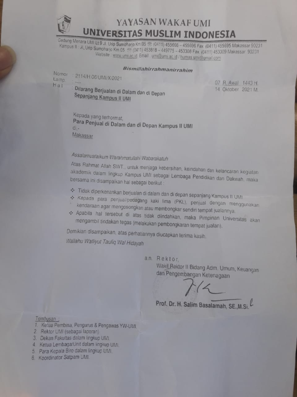 UMI Kembali Larang Pedagang Berjualan di dalam Kampus